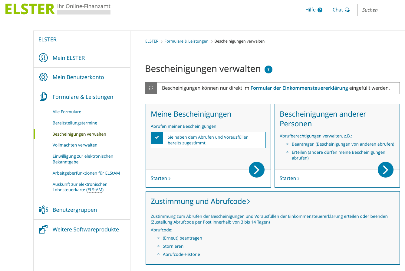 Hilfsbild vorausgefüllte Steuererklärung in Elster Beantragen Schritt 1