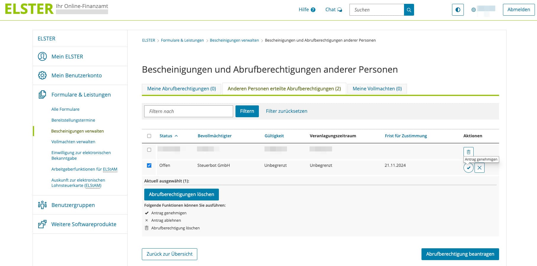 Hilfsbild vorausgefüllte Steuererklärung in Elster Beantragen Schritt 3