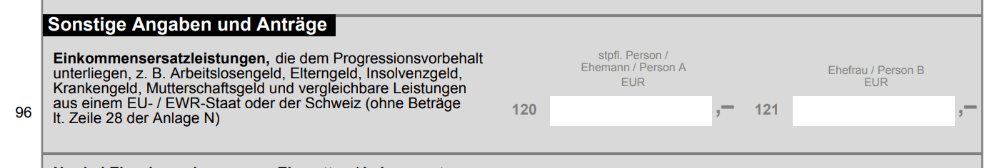 Auszug aus der Steuererklärung: Einkommensersatzleistungen