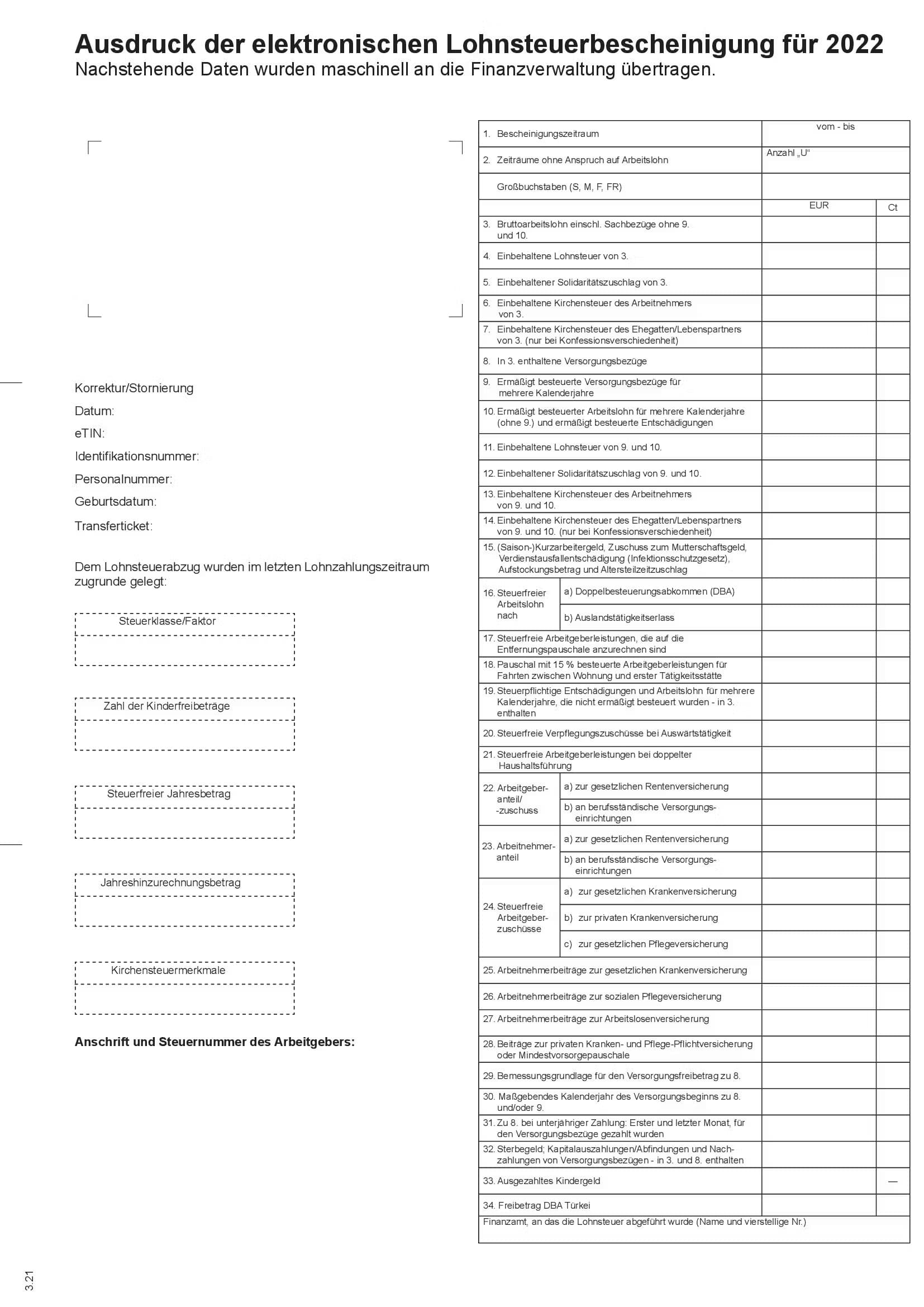 Musterausdruck einer elektronischen Lohnsteuerbescheinigung
