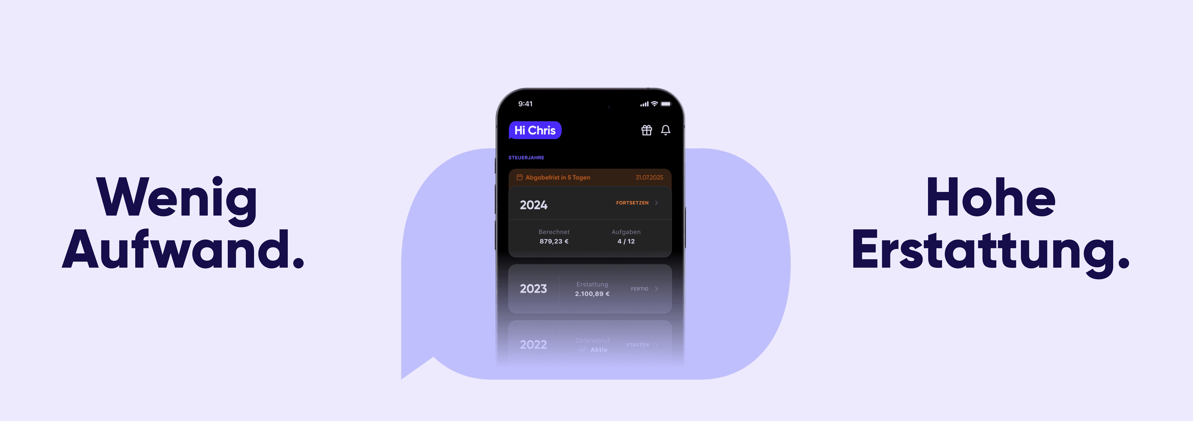 Sammlung von Screenshots aus der Steuerbot-App