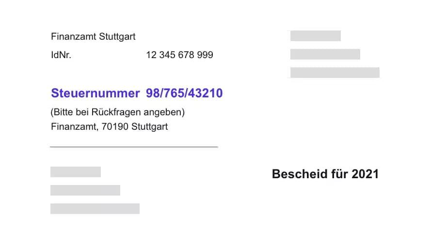 Bild eines Steuerbescheids mit hervorgehobener Steuernummer