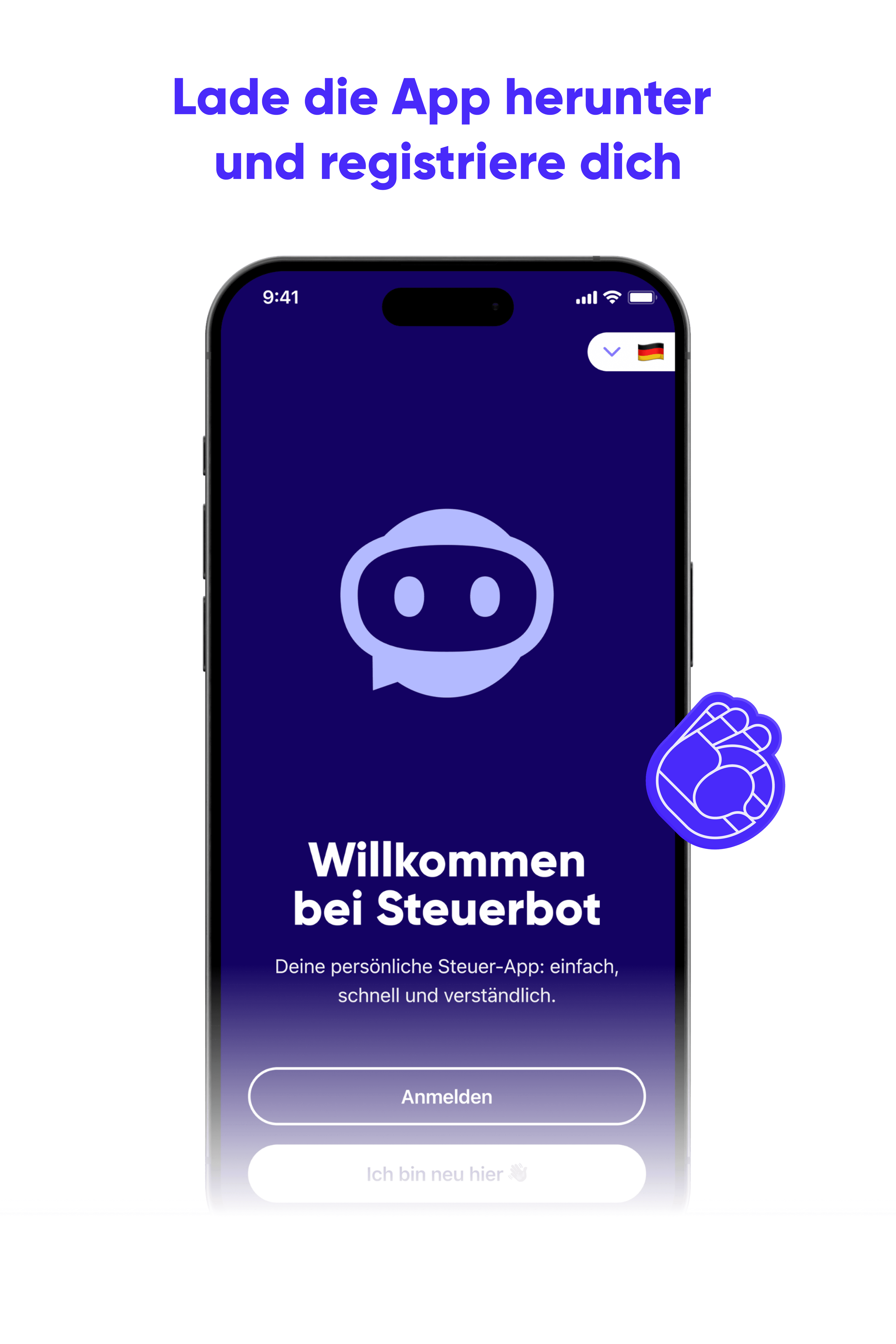 Screenshot: Registrierung in der Steuerbot-App