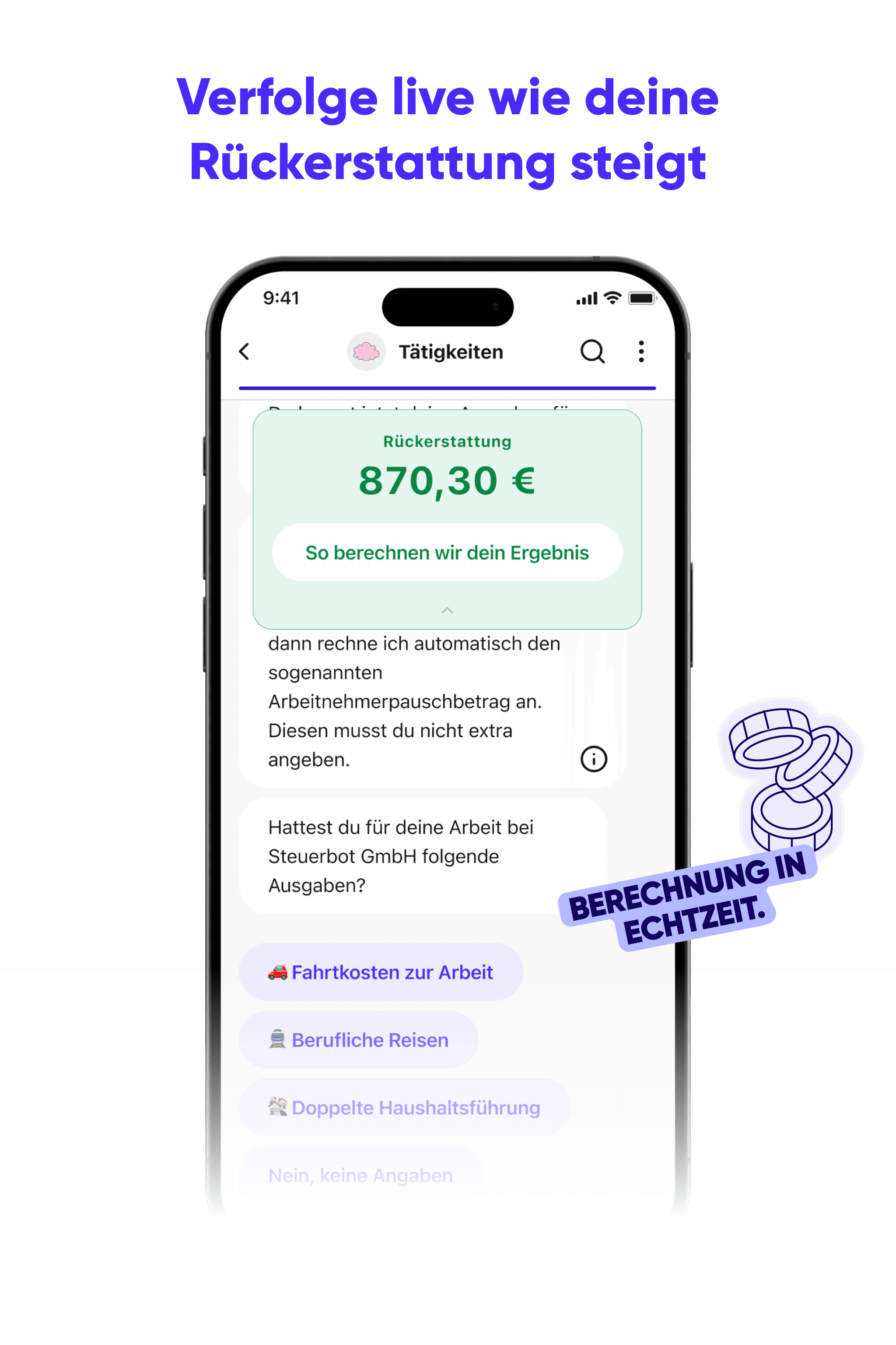 Screenshot: Steuererklärung mit der Steuerbot-App erledigt
