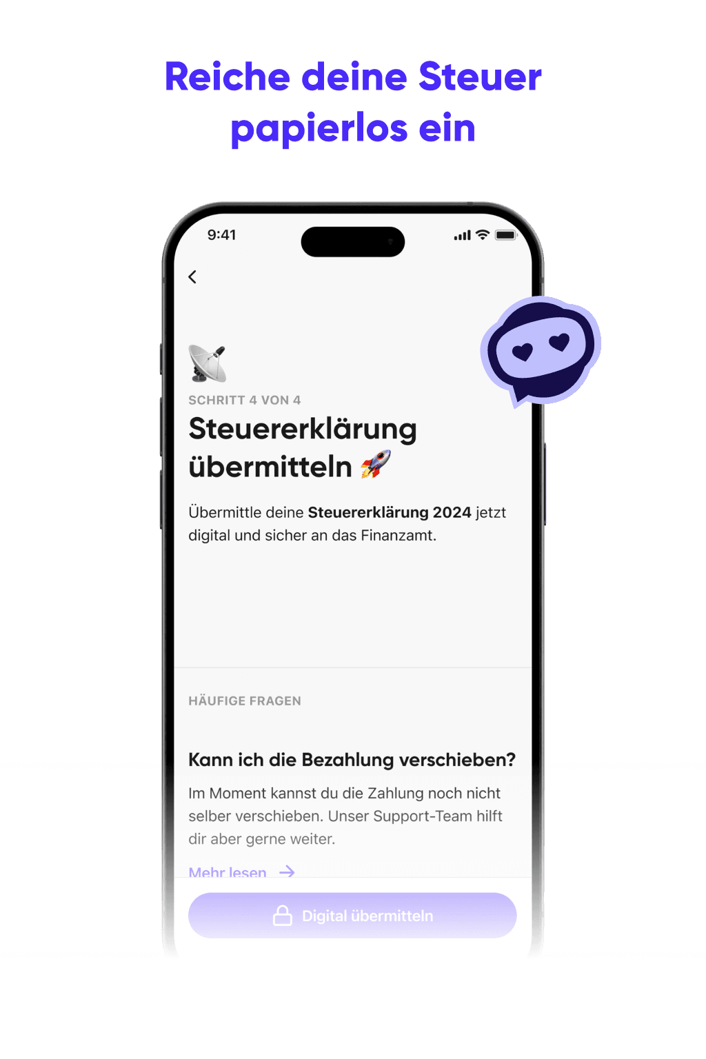 Screenshot: Daten werden von der Steuerbot-App an dein Finanzamt übermittelt